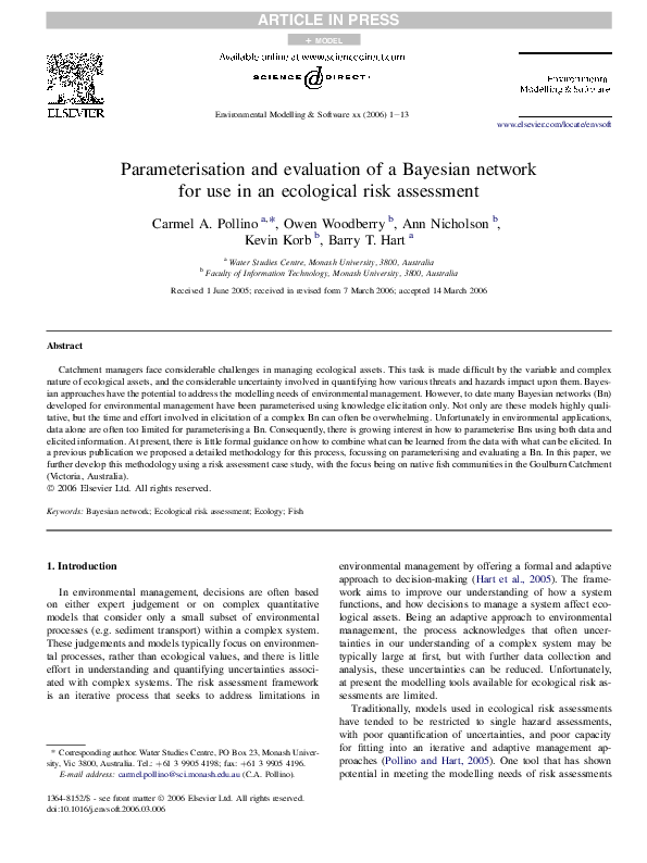 (PDF) Parameterisation and evaluation of a Bayesian network for use in ...