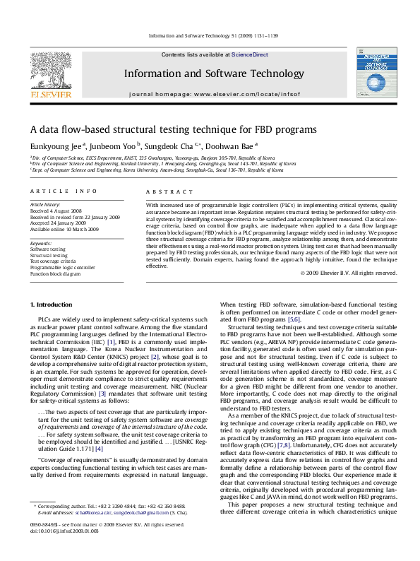 (PDF) A data flow-based structural testing technique for FBD programs