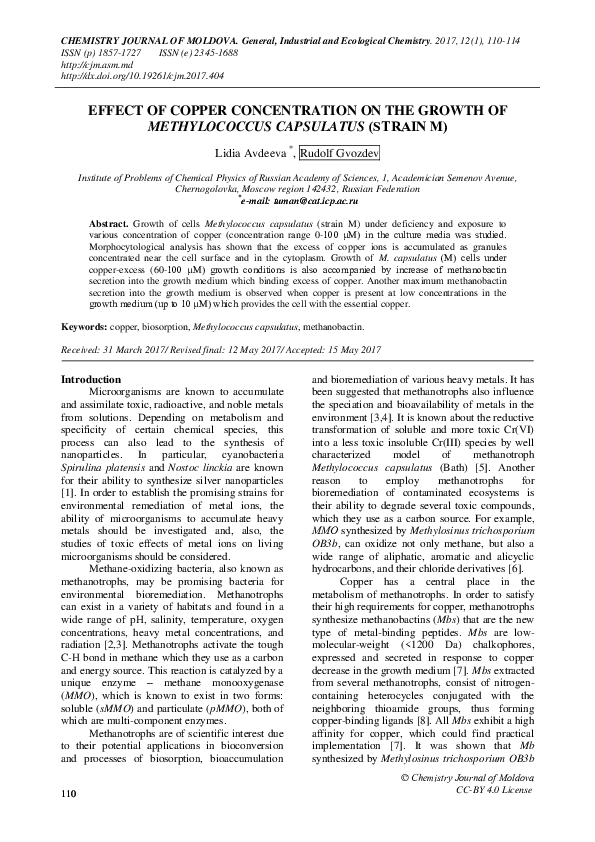 (PDF) EFFECT OF COPPER CONCENTRATION ON THE GROWTH OF METHYLOCOCCUS ...