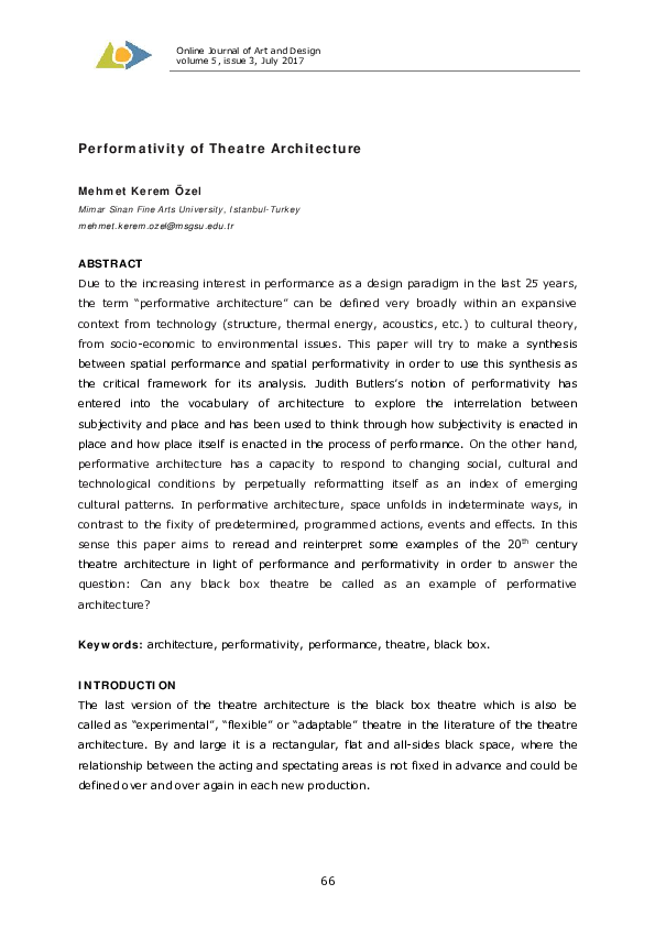 (PDF) Performativity of Theatre Architecture