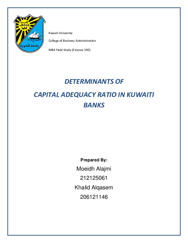 Pdf Determinants Of Capital Adequacy Ratio In Kuwaiti Banks