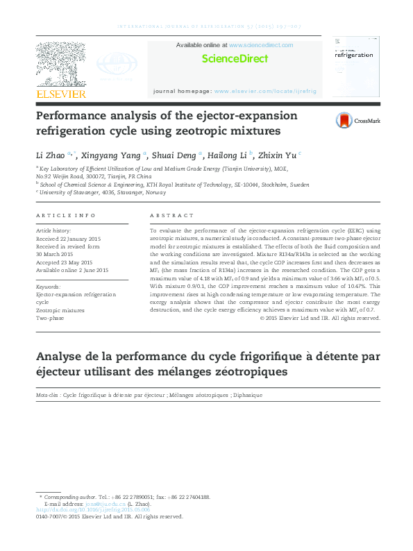 (PDF) Performance analysis of the ejector-expansion refrigeration cycle ...