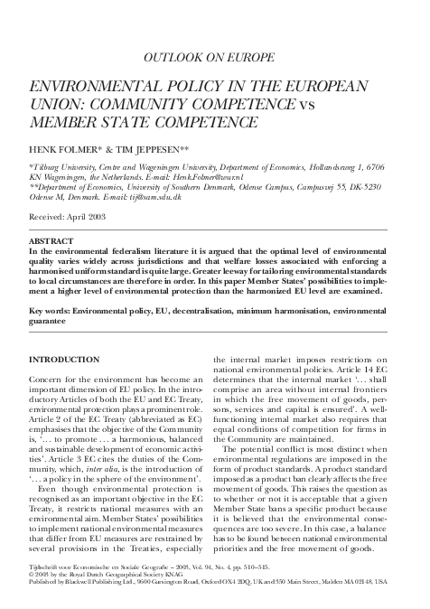 (PDF) Environmental policy in the European Union: community competence ...