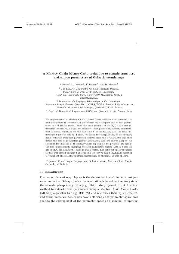 (PDF) A Markov Chain Monte Carlo technique to sample transport and ...
