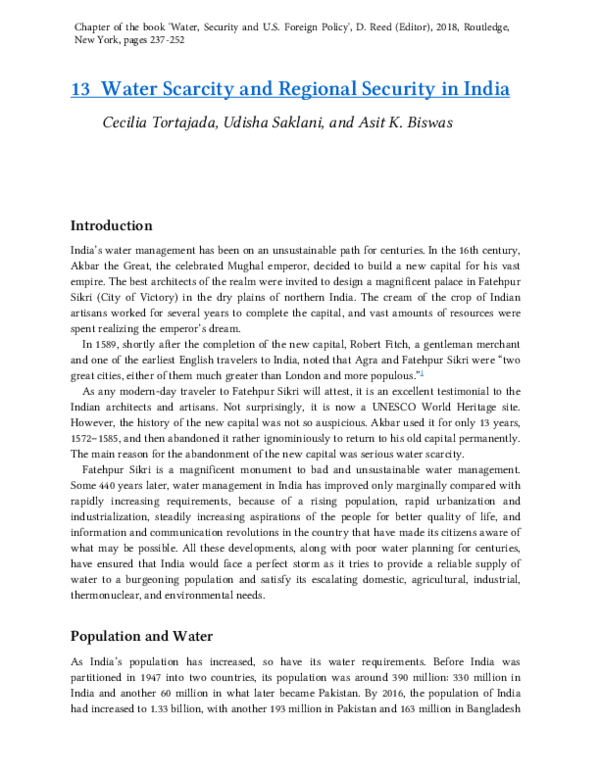 (PDF) Water Scarcity and Regional Security in India