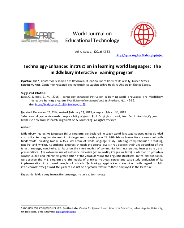 (PDF) Technology-Enhanced instruction in learning world languages: The ...
