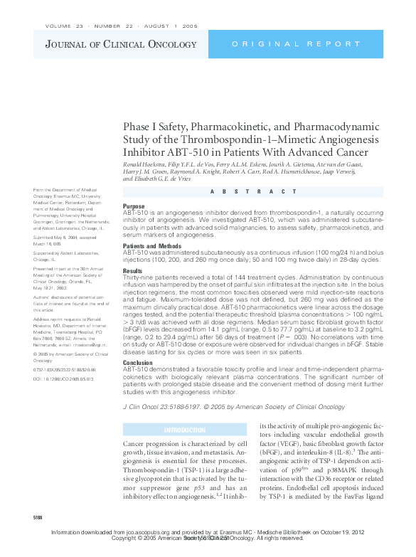 (PDF) Phase I safety, pharmacokinetic, and pharmacodynamic study of the ...