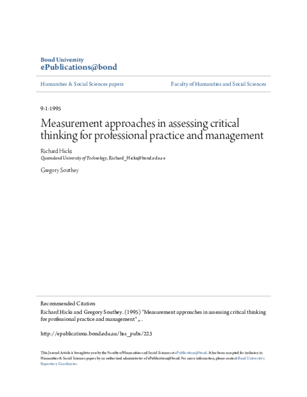 (PDF) Measurement approaches in assessing critical thinking for ...