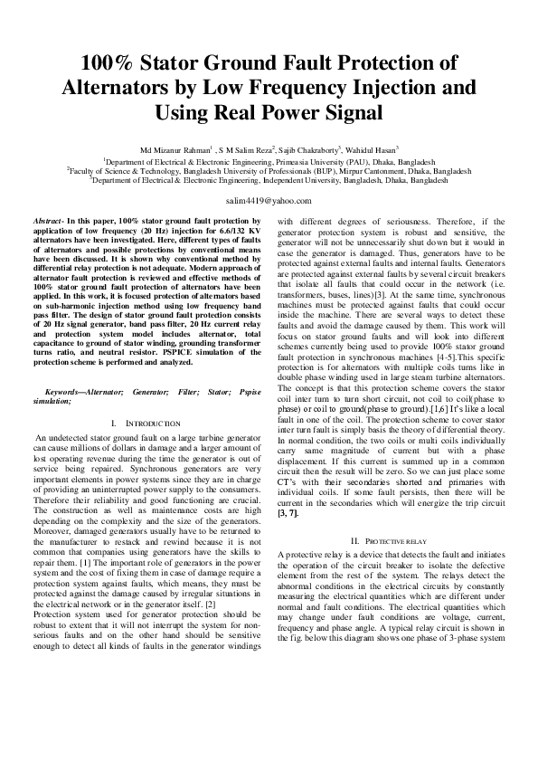 (PDF) 00 Stator Ground Fault Protection of Alternators by Low