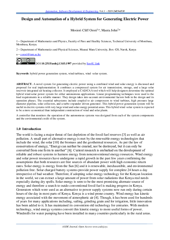 (PDF) Design and Automation of a Hybrid System for Generating Electric ...