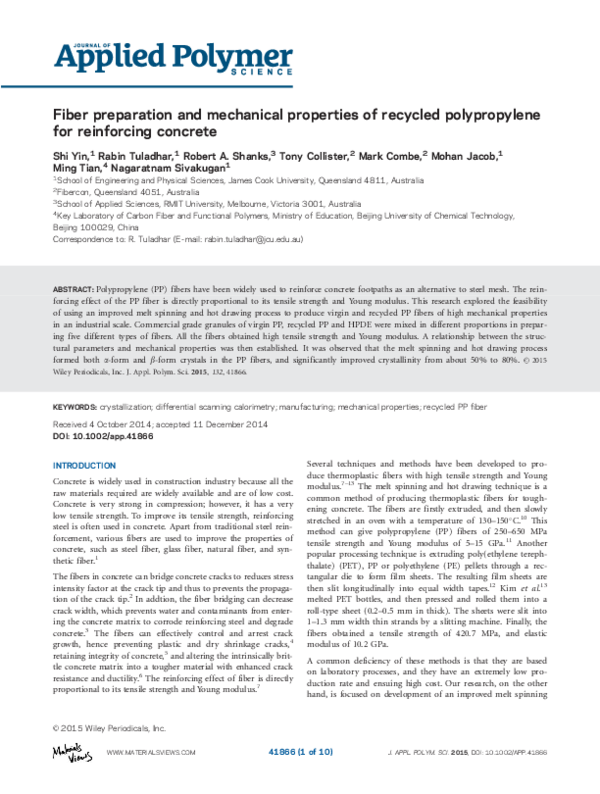 (PDF) Fiber preparation and mechanical properties of recycled ...