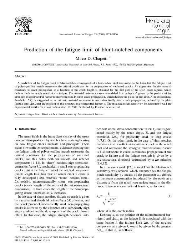 (PDF) Prediction of the fatigue limit of blunt-notched components