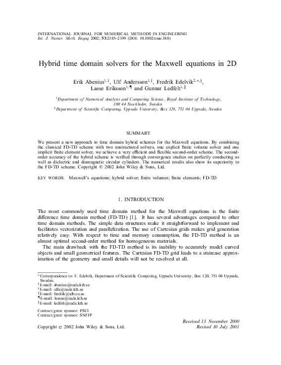(PDF) Hybrid time domain solvers for the Maxwell equations in 2D