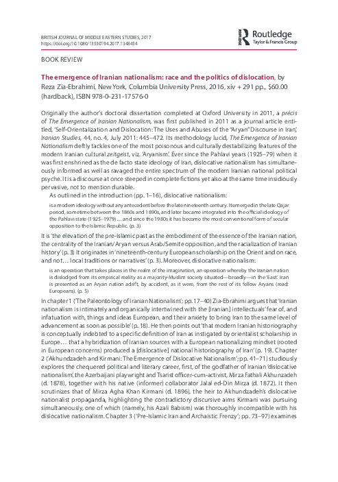 (PDF) The Emergence of Iranian Nationalism: Race and the Politics of ...