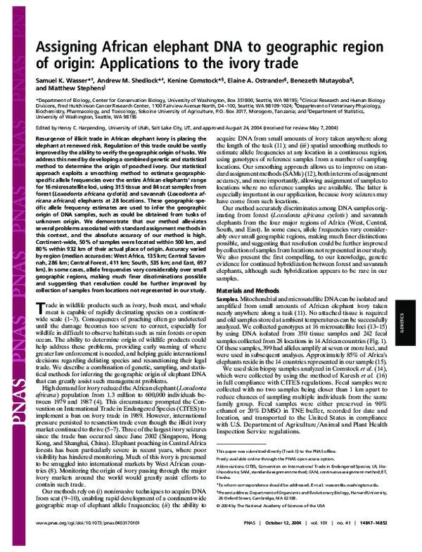 (PDF) Assigning African elephant DNA to geographic region of origin ...