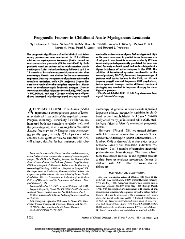 (PDF) Prognostic factors in childhood acute myelogenous leukemia