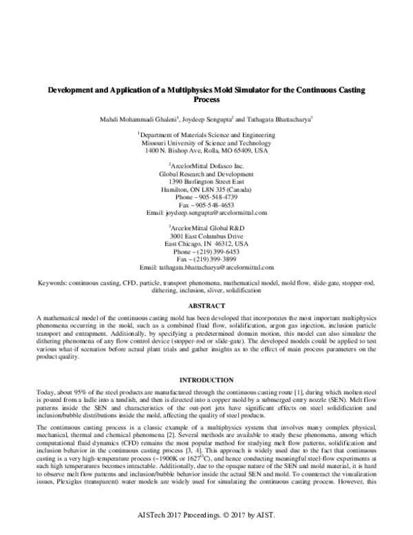 (PDF) Development and Application of a Multiphysics Mold Simulator for ...