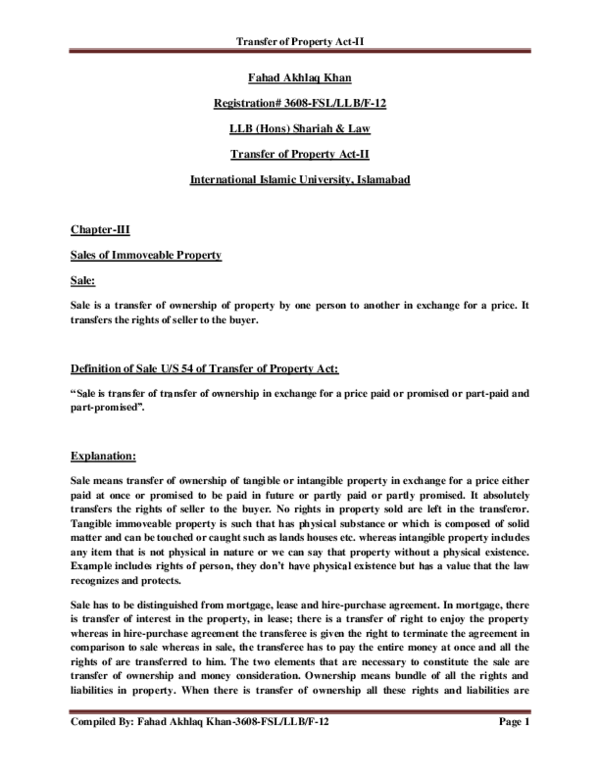 Transfer of Property Act-II