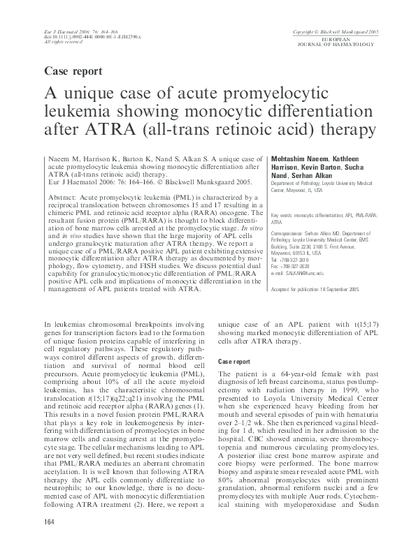 (PDF) A unique case of acute promyelocytic leukemia showing monocytic ...