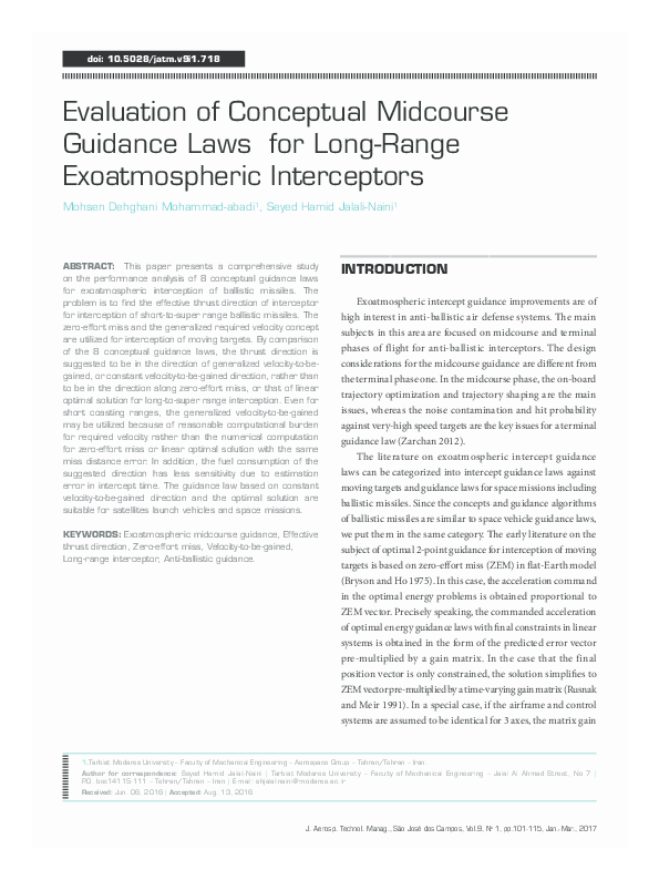 (PDF) Evaluation of Conceptual Midcourse Guidance Laws for Long-Range ...