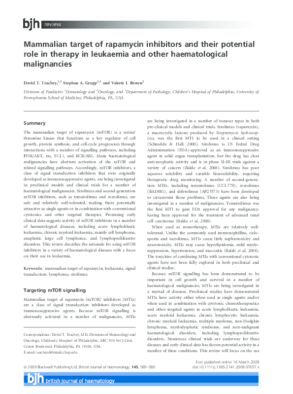 (PDF) Mammalian target of rapamycin inhibitors and their potential role ...