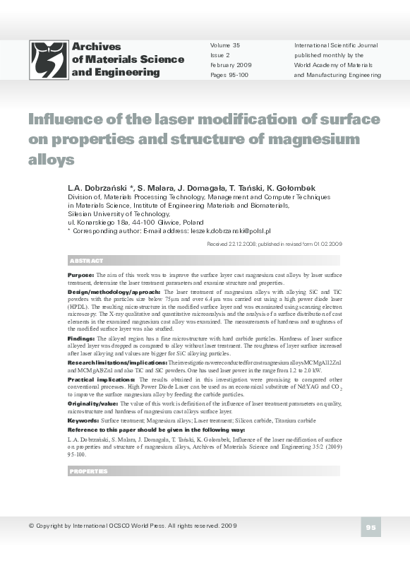 (PDF) Influence of the laser modification of surface on properties and ...