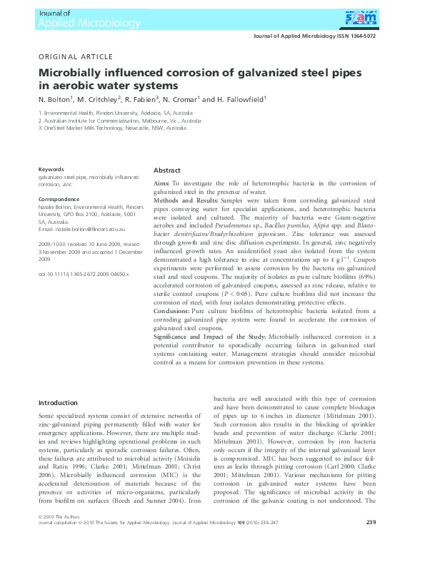 (PDF) Microbially influenced corrosion of galvanized steel pipes in ...