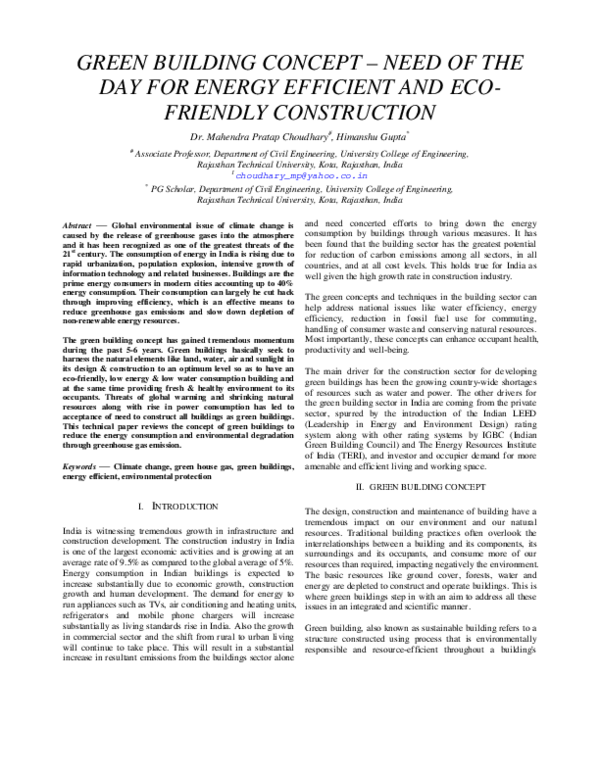 (PDF) Green Building Concept – Need of the Day for Energy Efficient and ...