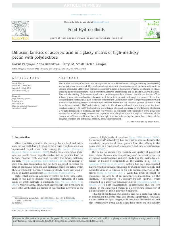 (PDF) Diffusion of ascorbic acid in a glassy matrix of high