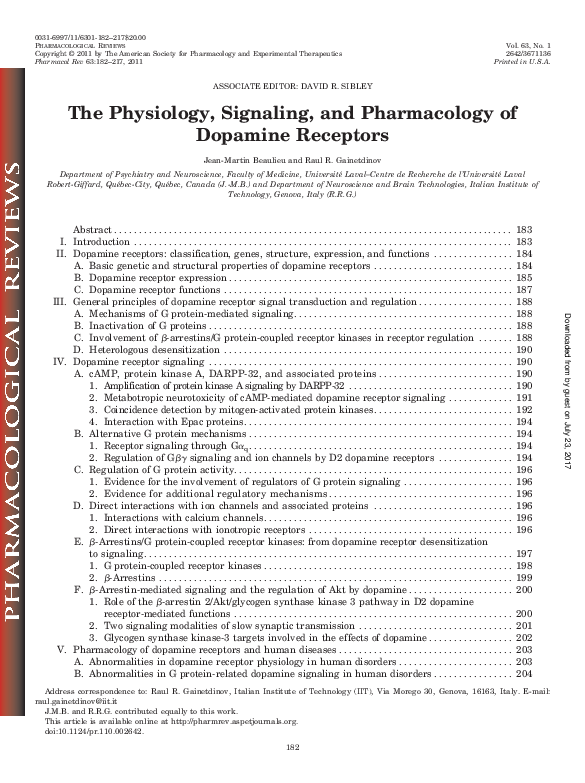 (PDF) The Physiology, Signaling, and Pharmacology of Dopamine Receptors