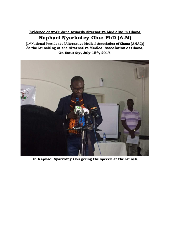 (PDF) Evidence of work done towards Alternative Medicine in Ghana