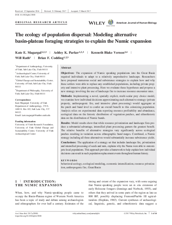 (PDF) The ecology of population dispersal: Modeling alternative basin ...