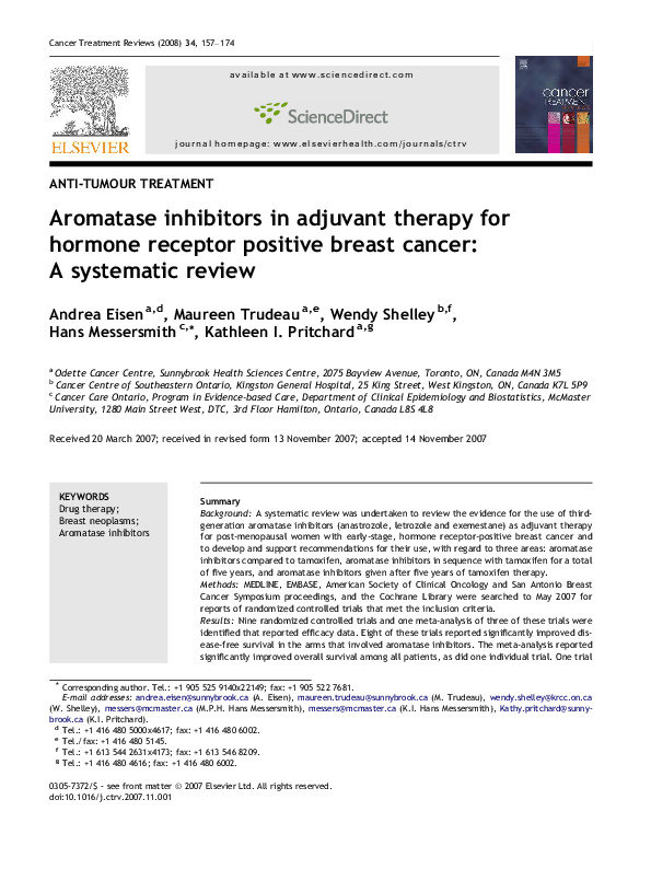 (PDF) Aromatase inhibitors in adjuvant therapy for hormone receptor ...