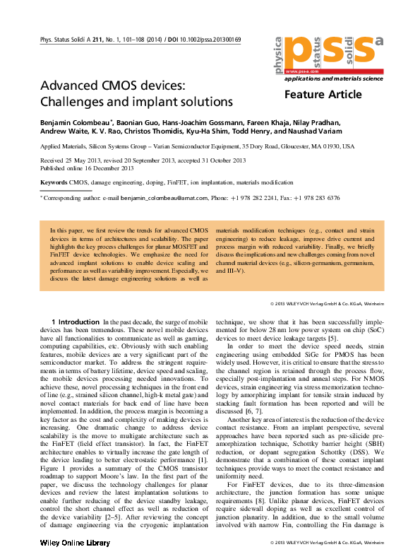 (PDF) Advanced CMOS devices: Challenges and implant solutions