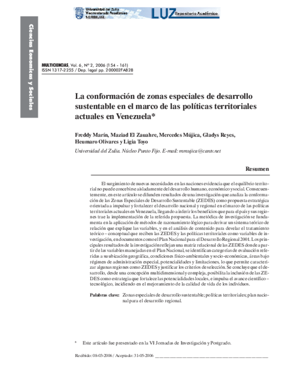 (PDF) La conformación de zonas especiales de desarrollo sustentable en ...
