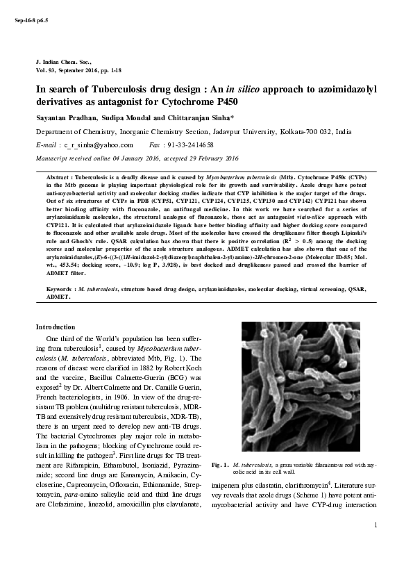 (PDF) In search of Tuberculosis drug design : An in silico approach to ...