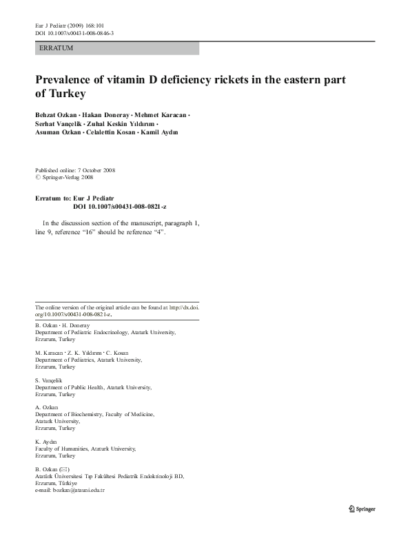 (PDF) Prevalence of vitamin D deficiency rickets in the eastern part of ...