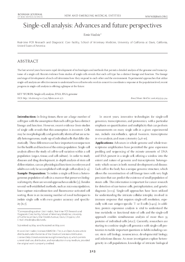 (PDF) Single cell analysis Advances and future perspectives
