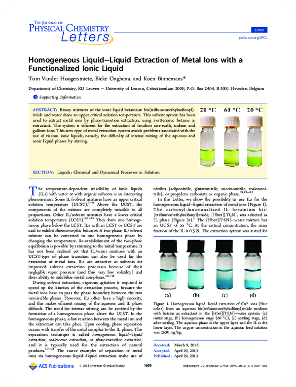 (PDF) Homogeneous LiquidLiquid Extraction of Metal Ions with a