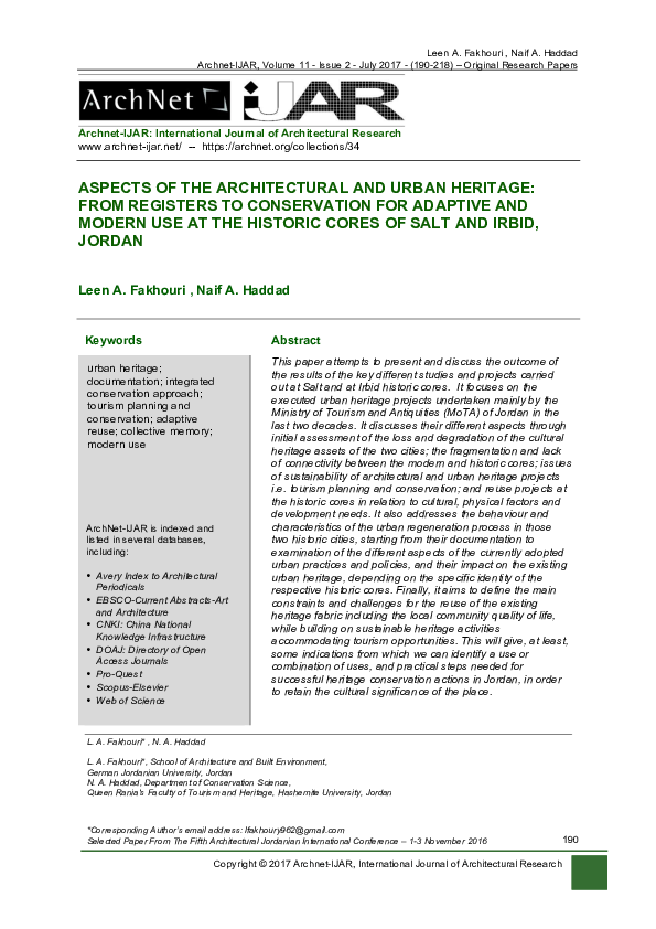 (PDF) ASPECTS OF THE ARCHITECTURAL AND URBAN HERITAGE: FROM REGISTERS ...