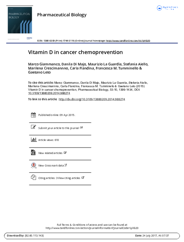 (PDF) Vitamin D in cancer chemoprevention Marco Giammanco Academia.edu