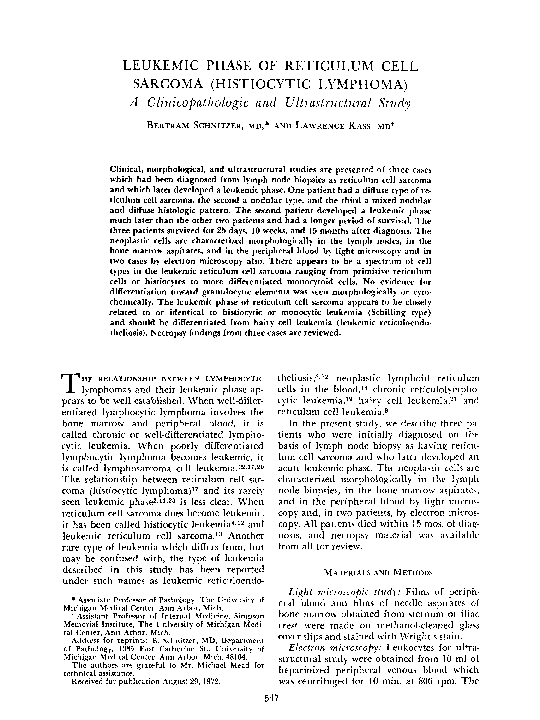 (PDF) Leukemic phase of reticulum cell (histiocytic lymphoma).A