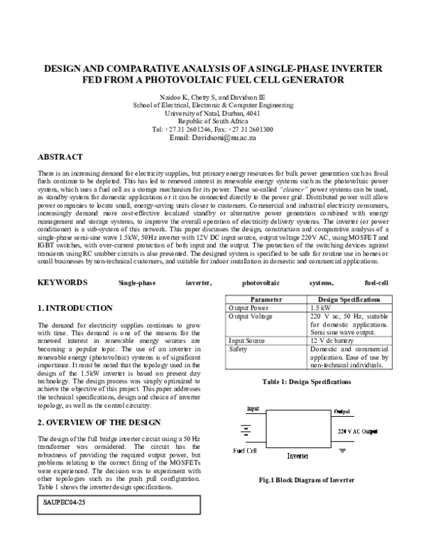 (PDF) Design and Comparative Analysis of a Single-Phase Inverter Fed ...
