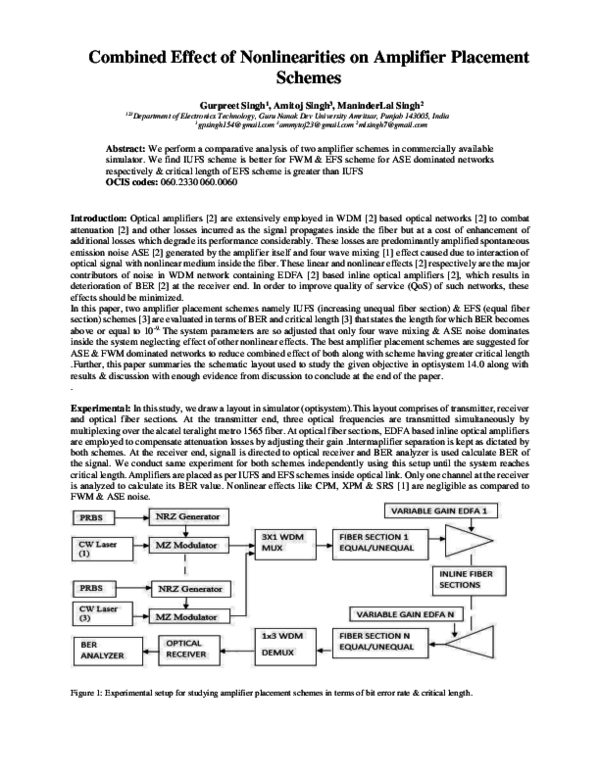 (PDF) Combined Effect of Nonlinearities on Amplifier Placement Schemes