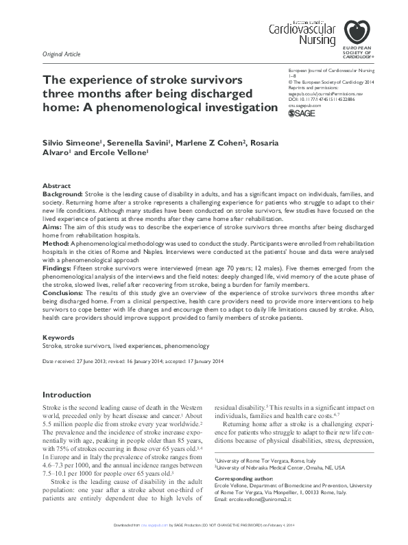 (PDF) The experience of stroke survivors three months after being ...
