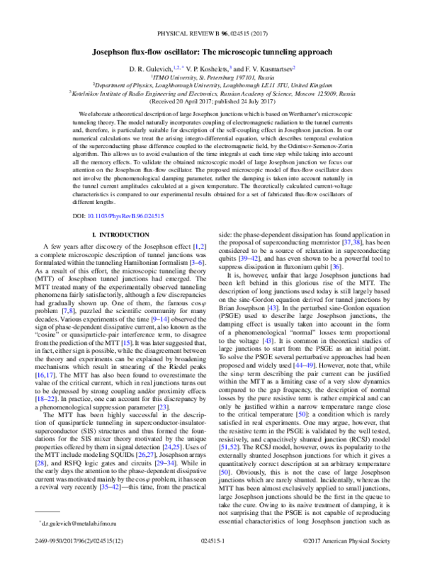 (PDF) Josephson Flux Flow Oscillator: the Microscopic Tunneling Approach