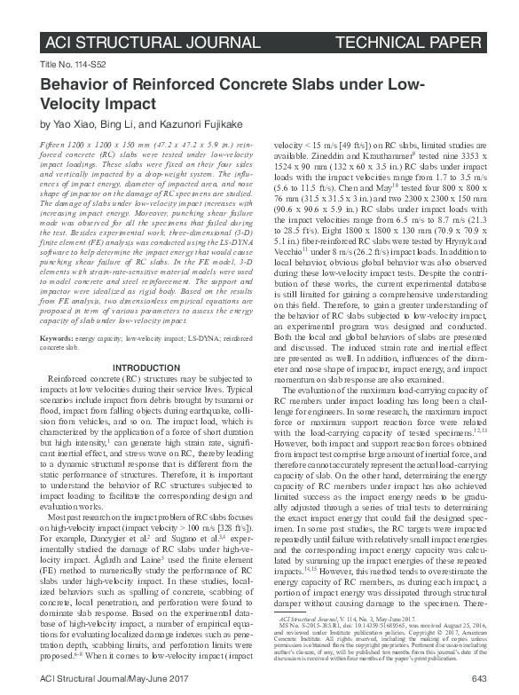 (PDF) Behavior of Reinforced Concrete Slabs under Low Velocity Impact