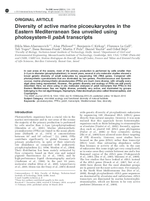 (PDF) Diversity of active marine picoeukaryotes in the Eastern ...