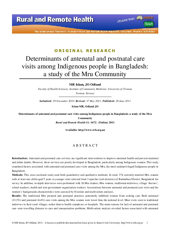 (PDF) Determinants of antenatal and postnatal care visits among ...