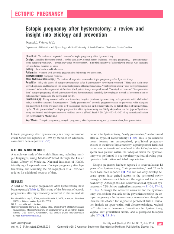(PDF) ECTOPIC PREGNANCY Ectopic pregnancy after hysterectomy a review